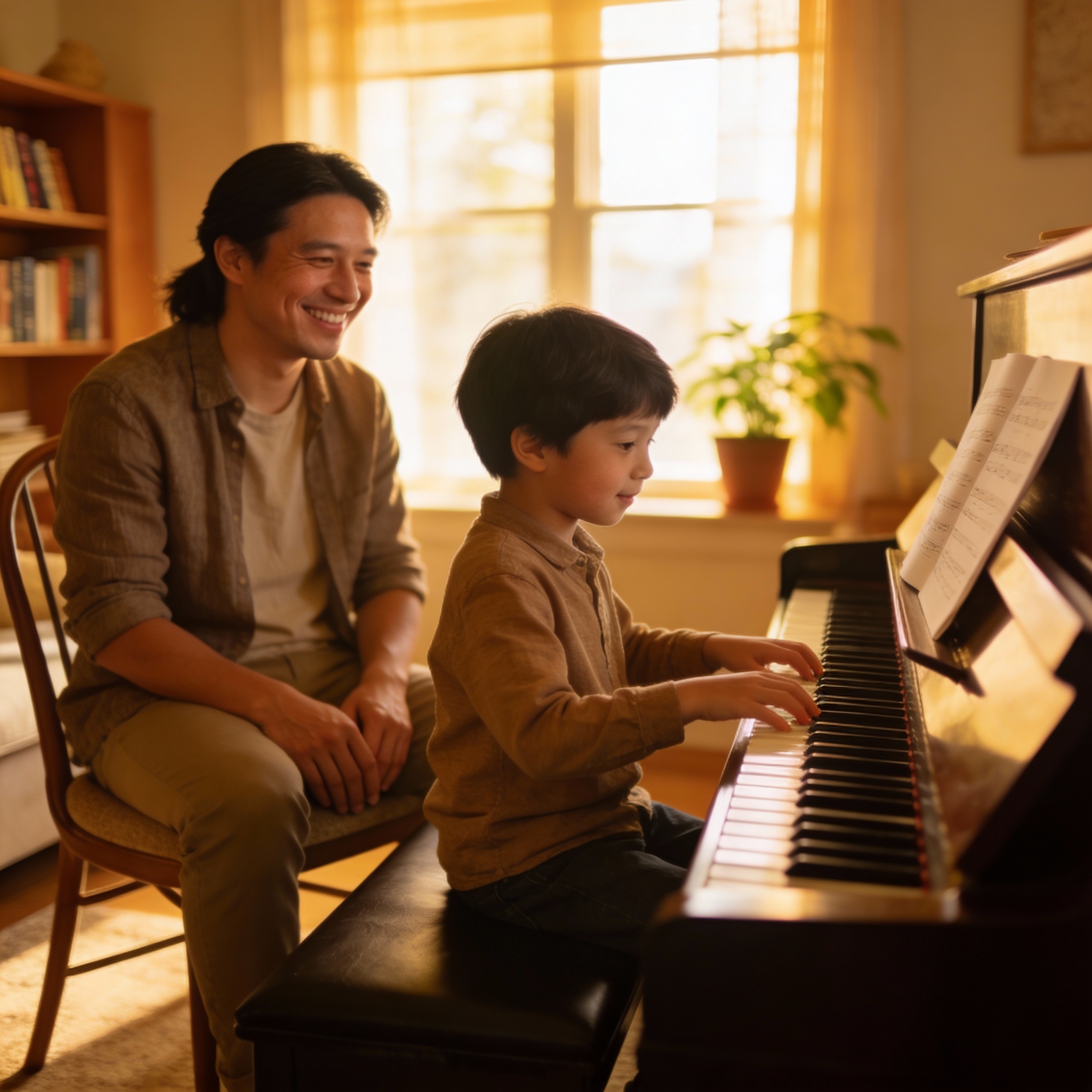 Parent supporting child music practice